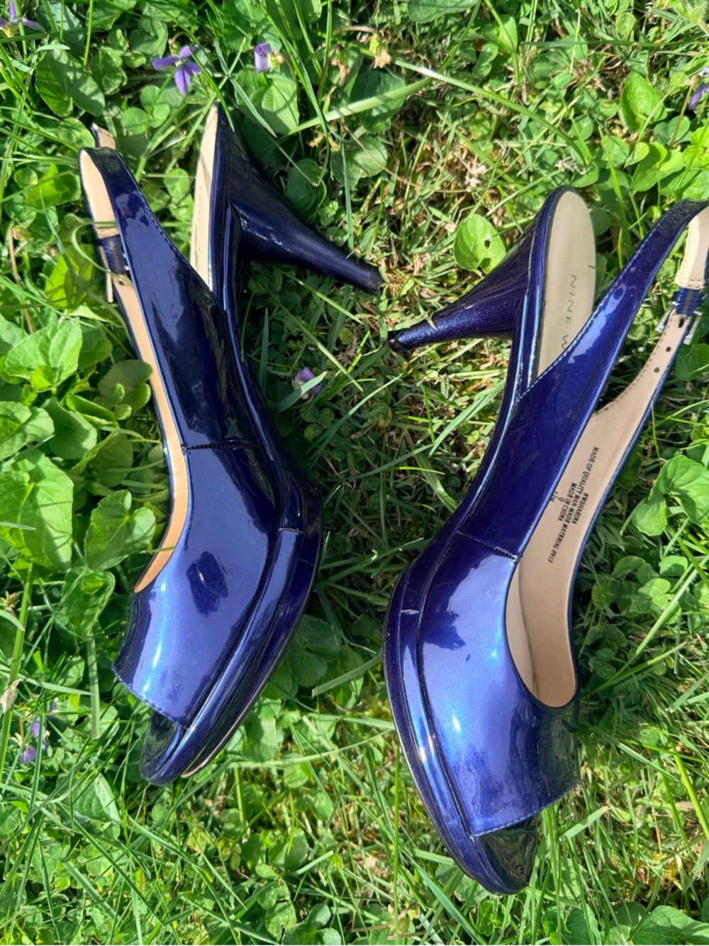 Nine West Iridescent Sharina Blue Patent Peep-Toe Slingback Heels NWT Sz. 7.5 M